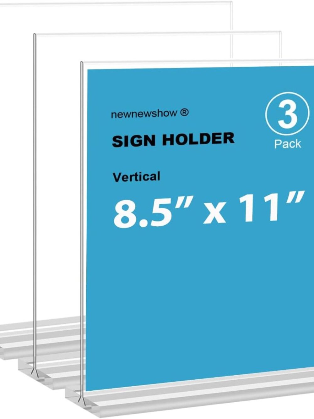 8.5x11 Acrylic Sign Holder 3 Pack Vertical Double-Sided Display Optional 8.5x11